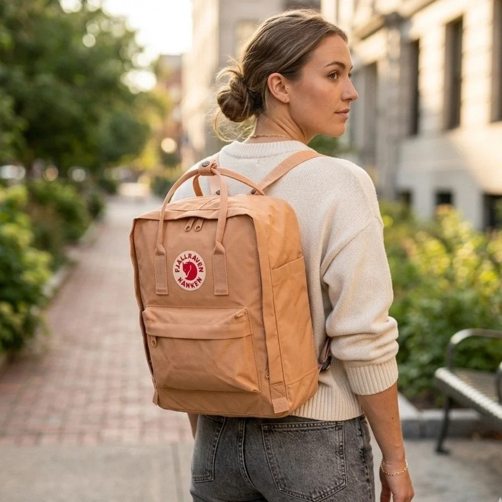 Fjallraven Kanken Backpack Unisex Medium Peach Good Classic Vinylon F School Bag